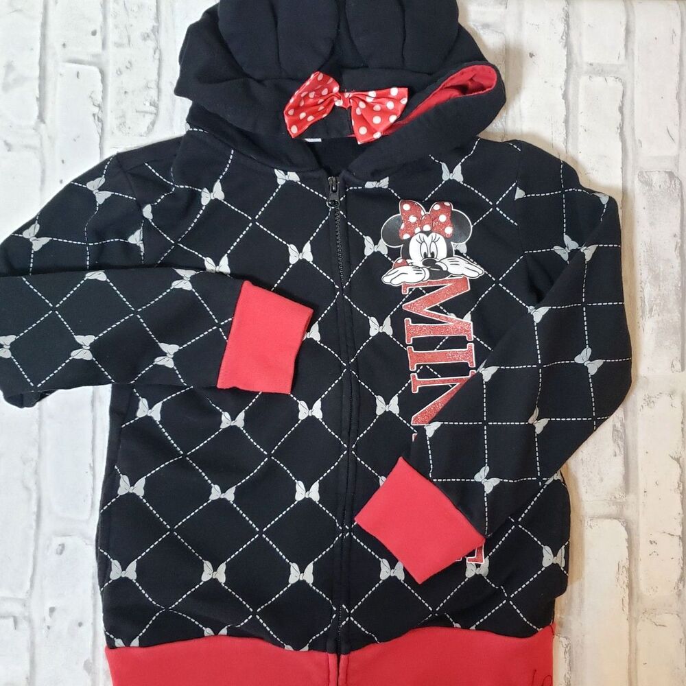 Disney Minnie Mouse Black Zip-Up Hoodie With Bow